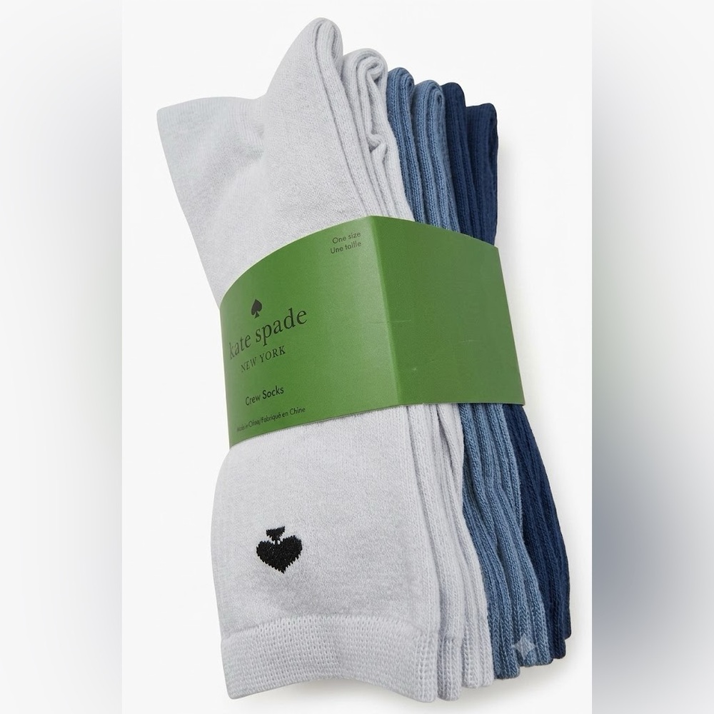 NWT Kate Spade Crew Socks 6 Pairs Blue Heart Mid Calf - Picture 2 of 5